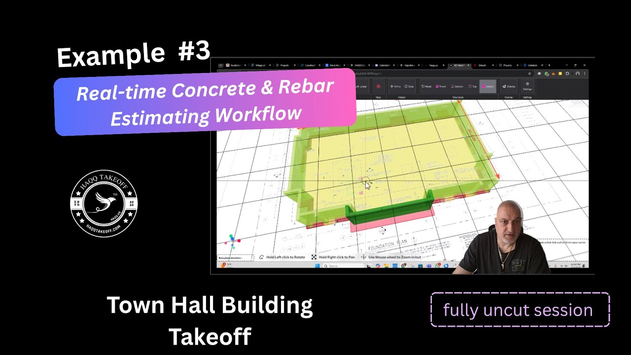 Example 3 -  Town Hall Building Takeoff : Real-Time Concrete & Rebar Takeoff