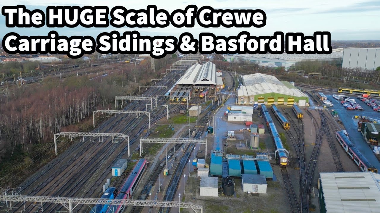 Aerial Views of the HUGE Crewe Carriage Sidings & Basford Hall Yard & Depot