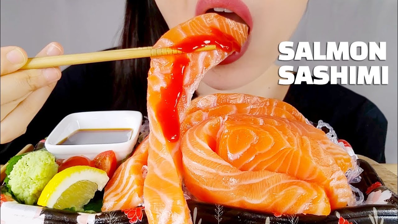 SALMON SASHIMI ASMR NO TALKING EATING SOUNDS MUKBANG KOREAN ㅣ 연어회 노토킹 이팅사운드