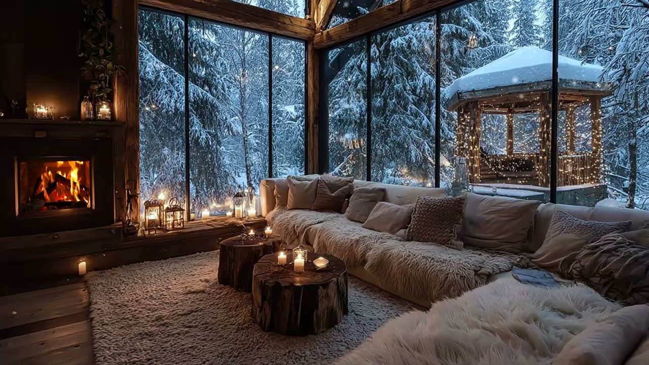 Relaxing Piano Harmonies Blended with Fireplace Crackles in a Cozy Winter Night Atmosphere
