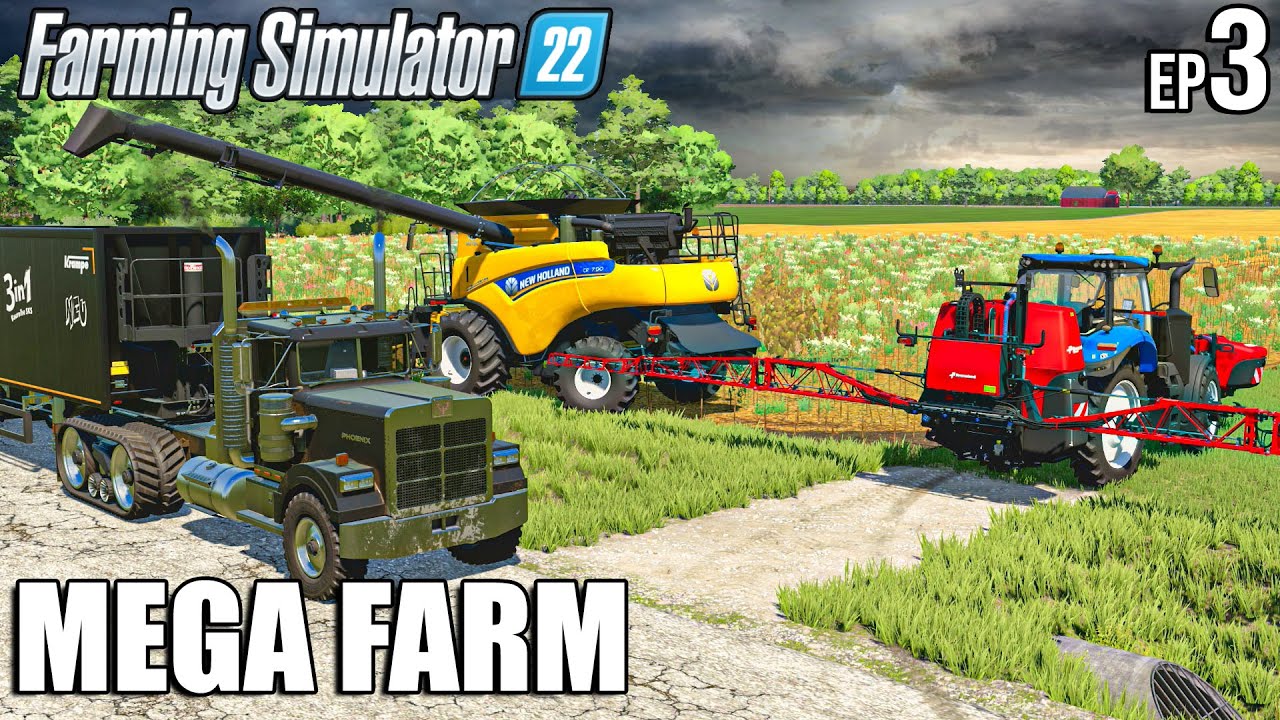 Harvesting SUNFLOWERS in BAD WEATHER + Fertilization | MEGA FARM Challenge | Farming Simulator 22