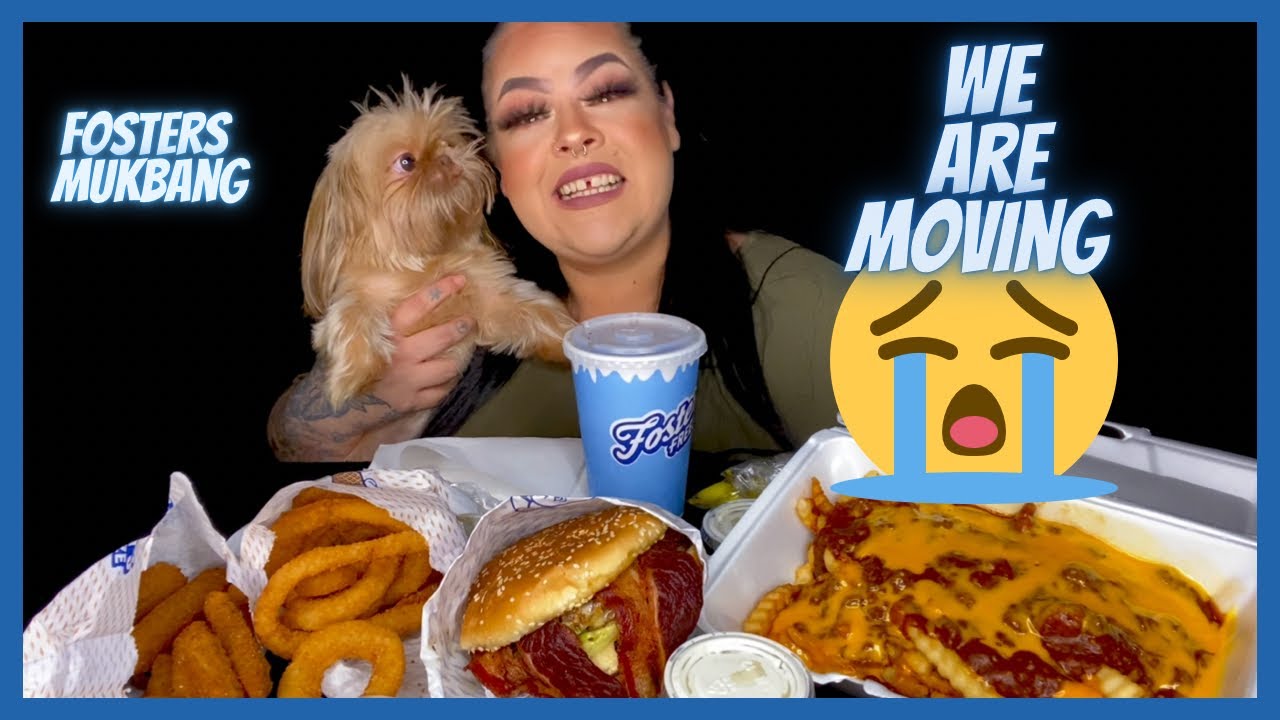 Fosters mukbang bacon burger,zucchini, chili cheese fries +onion rings