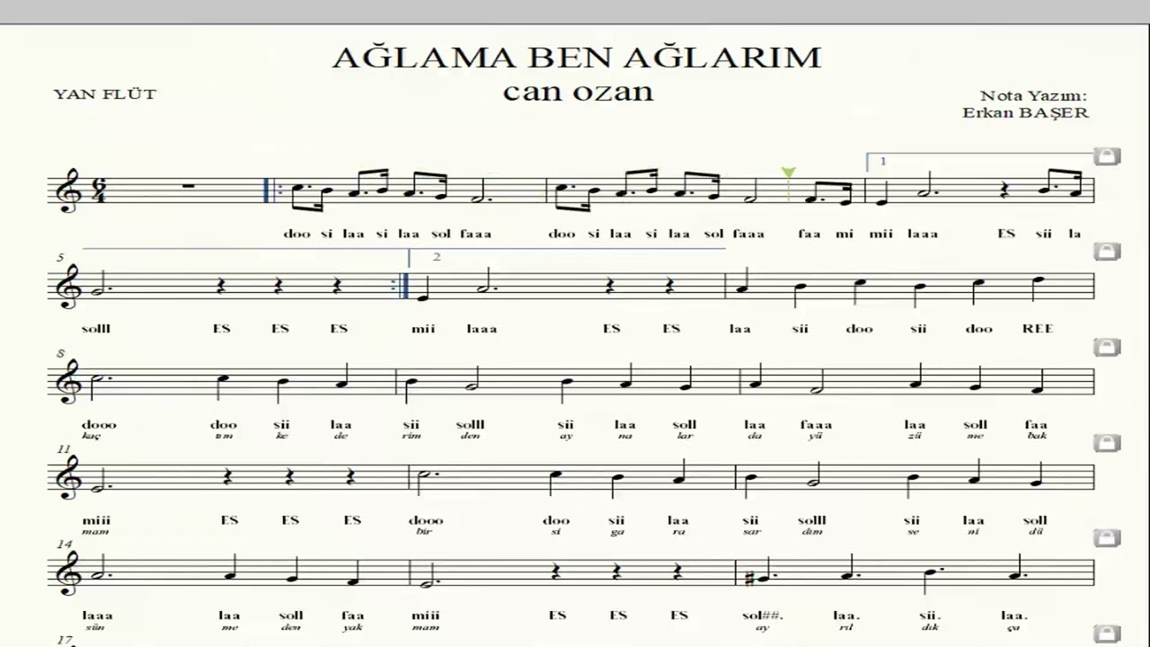 AĞLAMA BEN AĞLARIM can ozan YAN FLÜT notaları EŞLİKLİ altyapılı.