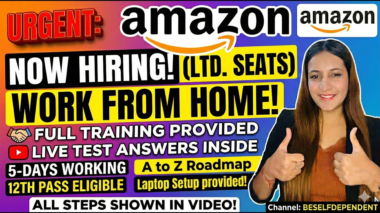Amazon Hiring | Work From Home | Live Test Answer | 12th Pass | Laptop Setup | 5 Days Working | Jobs