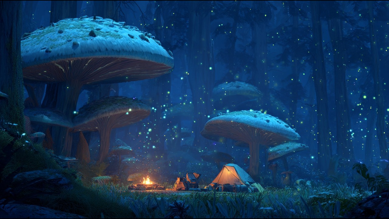 Campfire in the Enchanted Forest 🍄 Nature Lofi / Glowing Mushrooms