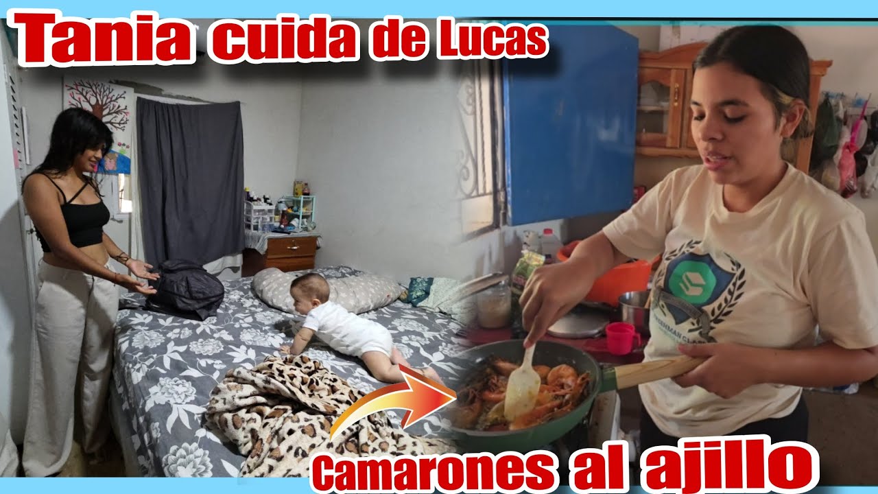 Tania ayuda a cuidar a baby Lucas👶☺️Jenniffer nos prepara unos ricos camarones al ajillo🦐😋