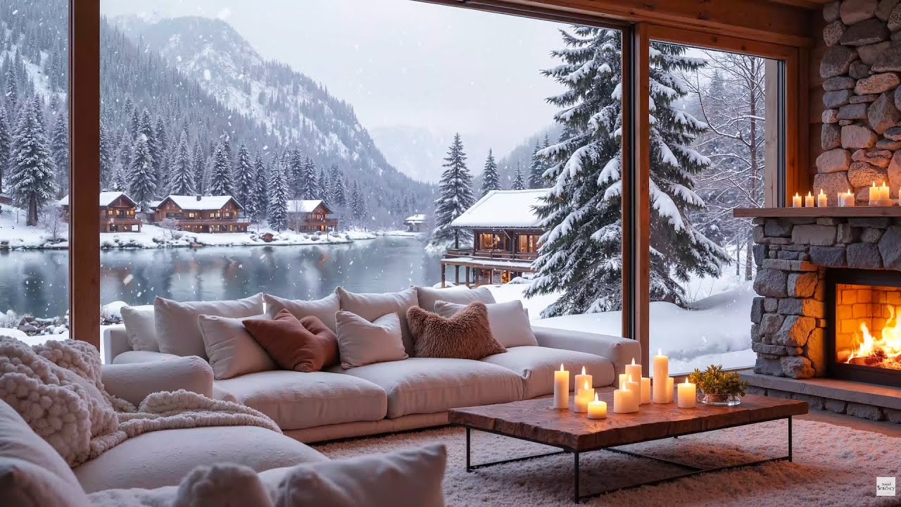 Tranquil Winter Lakeside Cabin ❄️🔥Relaxing Piano Fireplace Ambience for Study, Work & Relax