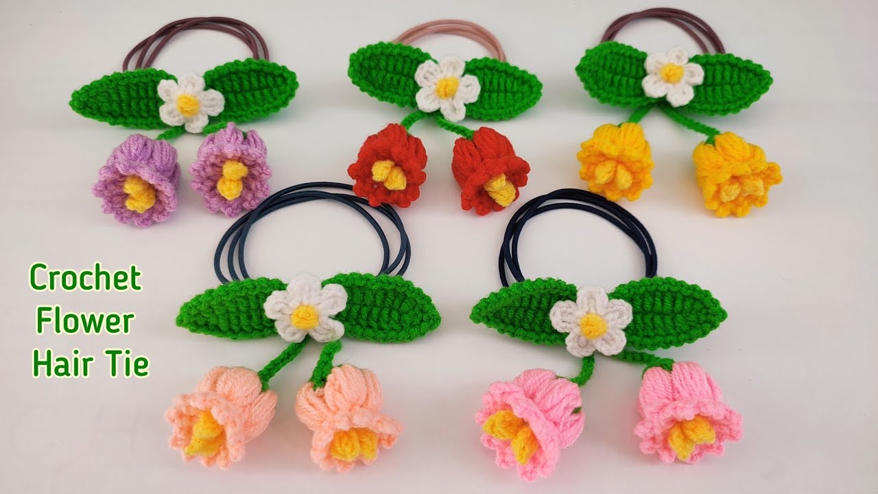 Crochet flower Hair tie ခေါင်းလောင်းပန်းတွဲ ခေါင်းစည်းကွင်းထိုးနည်း
