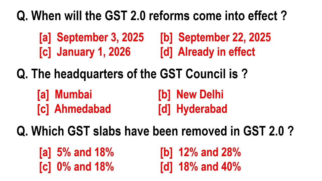 GST 2.0 MCQs with Answers | Latest Questions for Competitive Exams