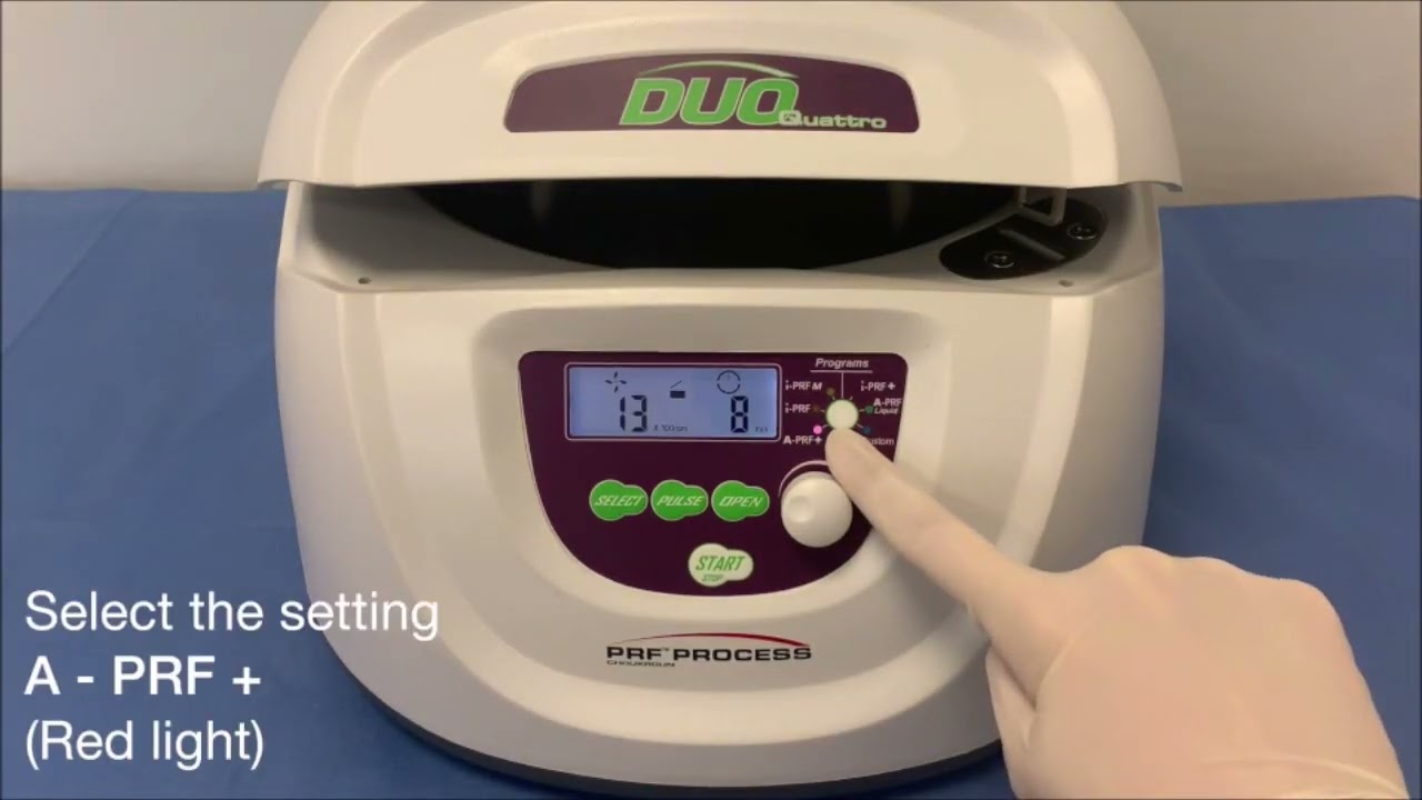 PRF Centrifuge DUO and DUO Quattro Settings