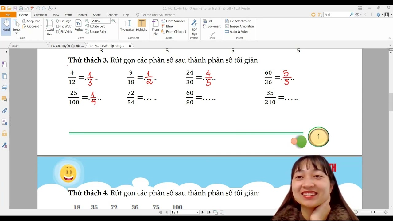 Toán 4. Luyện tập rút gọn và so sánh phân số - cô Trang TopMath