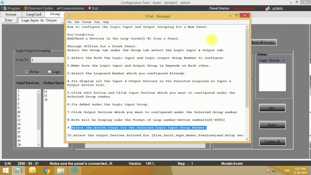 Ravel-AVANI RE-ACT How to configure the Logic Input and Output Grouping for a New Panel