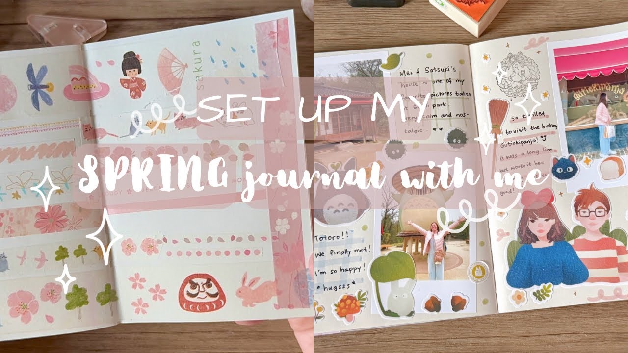 Spring Journal With Me 🎀 ghibli stickers, spring washi tapes