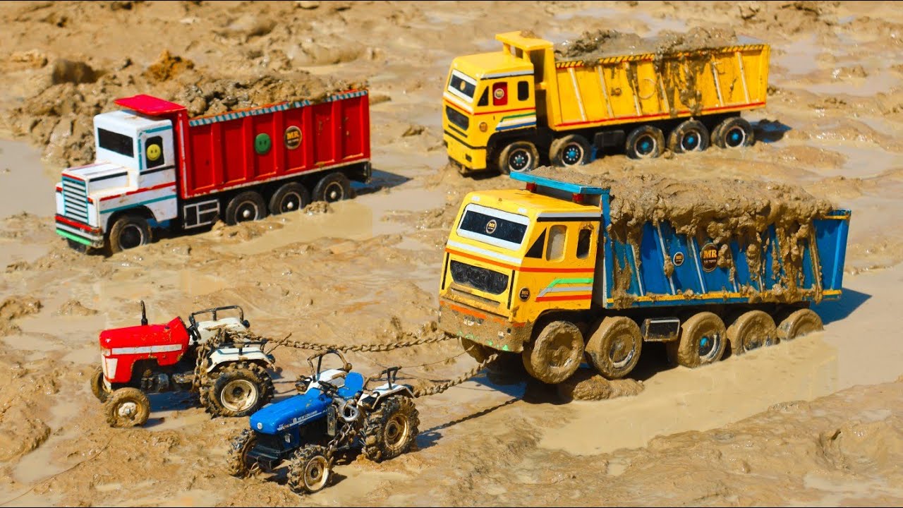 New Tata Truck Muddy Accident Pulling Out By New Holland Swaraj tractor l Tractor  Cartoon l RS TOY 