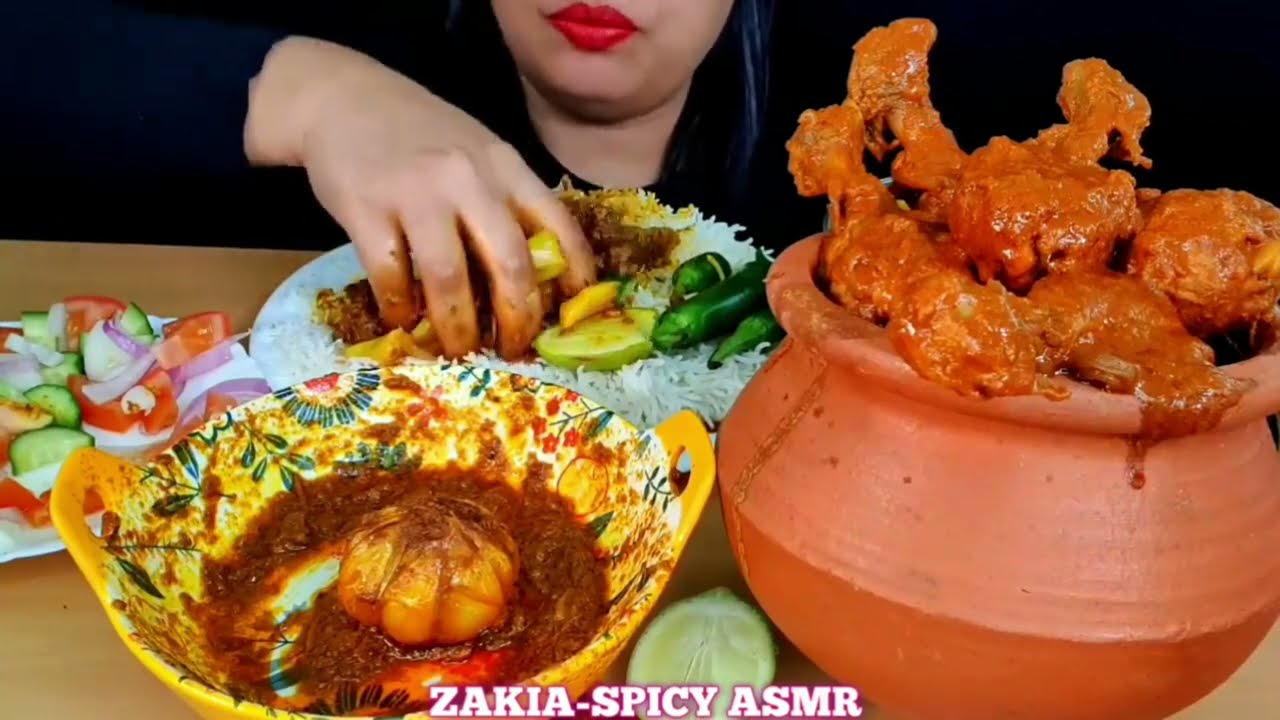 ASMR:SPICY HANDI CHICKEN+SPICY GARLIC GOAST+DAL*MUKBANG*‼️ZAKIA-SPICY ASMR