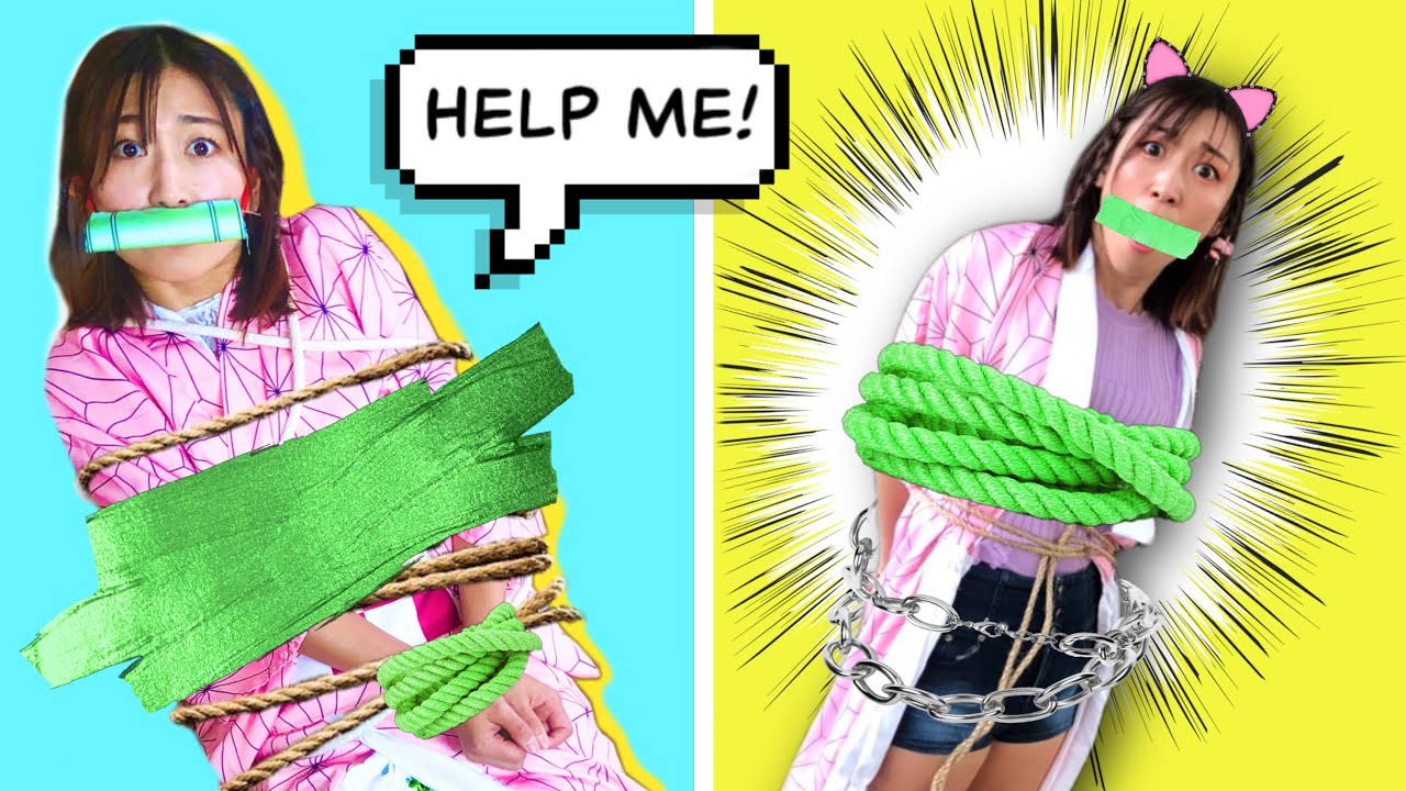 【鬼滅の刃】禰󠄀豆子がつかまった⁉️🥺おもしろくて役に立つ護身術10選 ガムテープ 脱出 ぐるぐる巻き