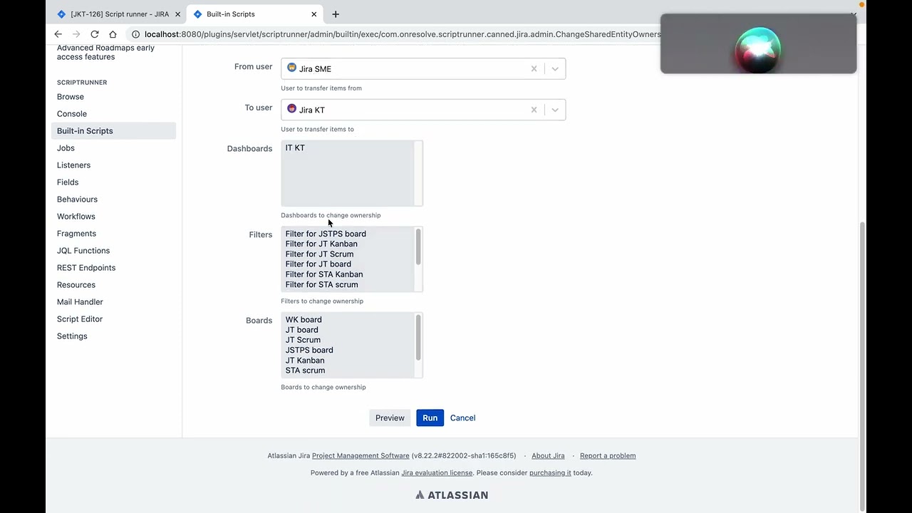 Change ownership from one user to another in one click #Jira #scriptrunner
