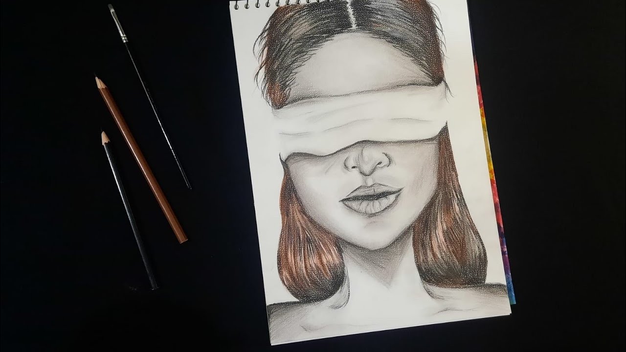 Blindfolded Girl Drawing | Wajeeha art | 2022 | Timelapse