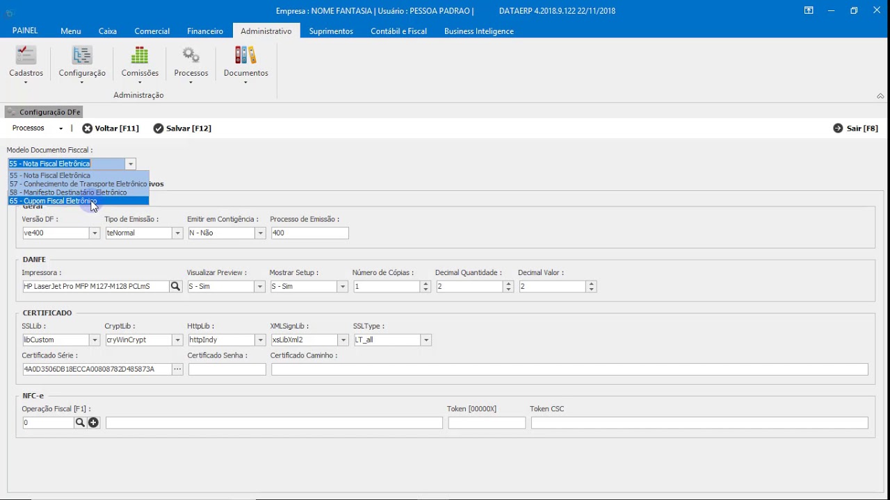 #4 Configura&ccedil;&otilde;es de DF-e - DATAERP