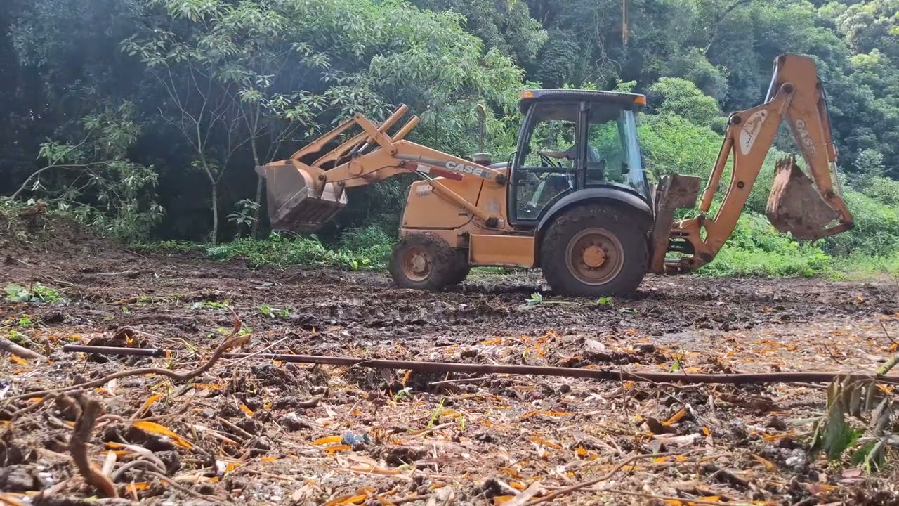 limpeza de terreno com retroescavadeira