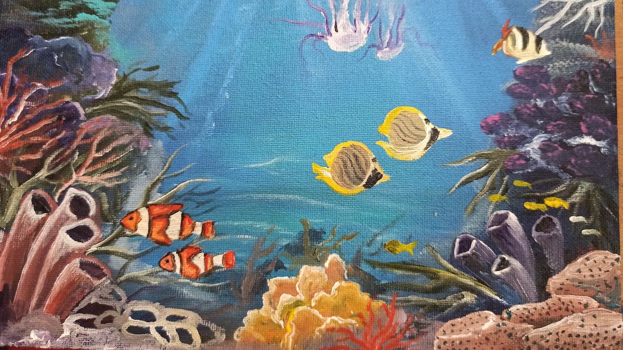 Ocean coral reef fish 🌊🐠🐋🐟 painting🎨|| Acrylic Painting || Candour World