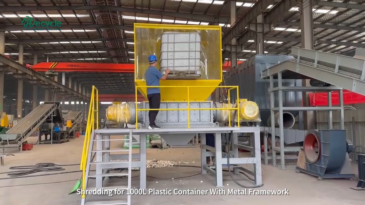 IBC Tank Recycling | Shredding for 1000L HDPE Plastic Container Galvanized