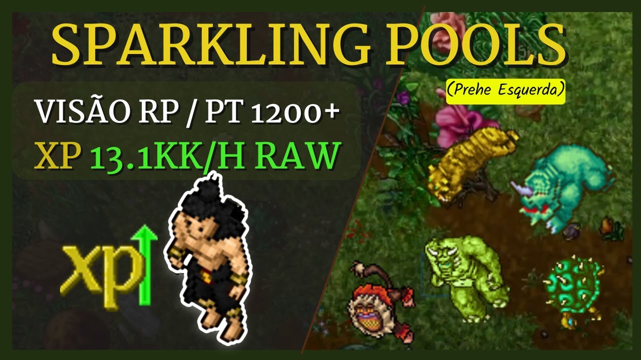 Tibia Hunt Sparkling Pools PT 1200+ (x4) – RP fazendo 13.1kk/h de XP RAW! [Prehe Esquerda]