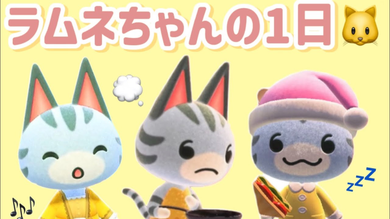 【あつ森】最推しラムネちゃんを1日観察してみた🐱