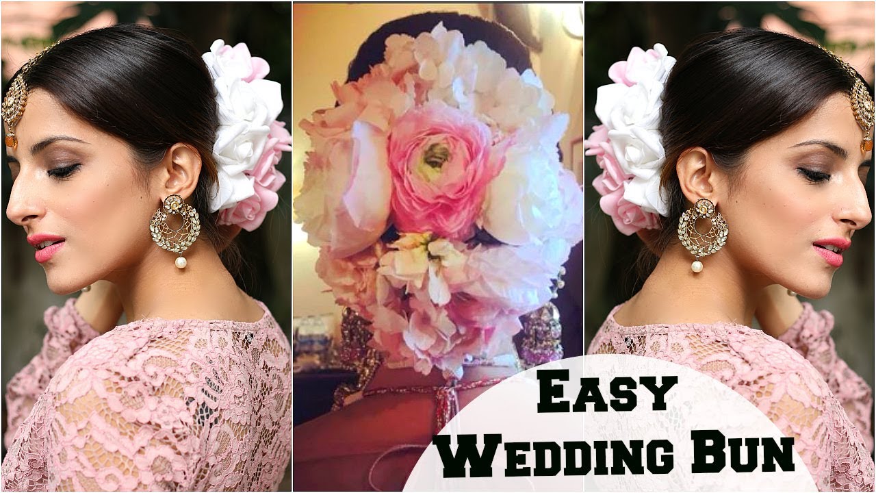 Anushka Sharma Wedding Bun Hairstyle & Bridal Look: Flower Bun Hairstyle Tutorial For Indian Parties