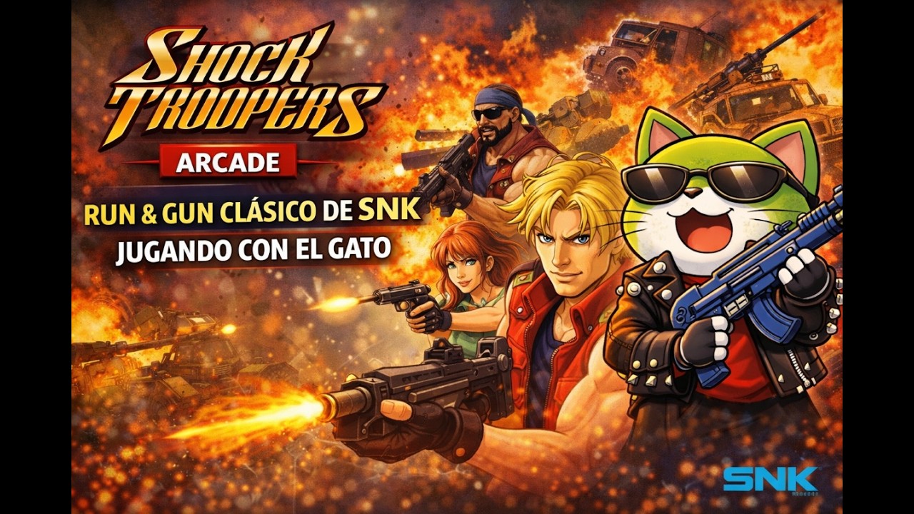 Shock Troopers ARCADE – Run & Gun clásico de SNK jugando con el Gato