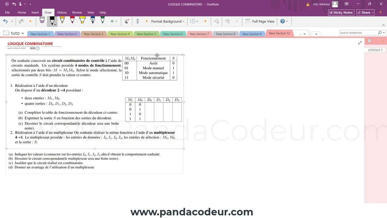 Exercice Logique Combinatoire :  Contr&ocirc;le par d&eacute;codeur et multiplexeur