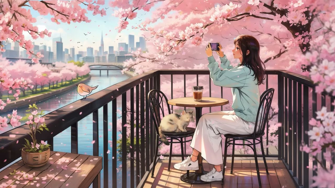 Soft Spring Lofi 🌸 Chill Beats from a Cozy Balcony Café ~ Lofi Coffee to Relax