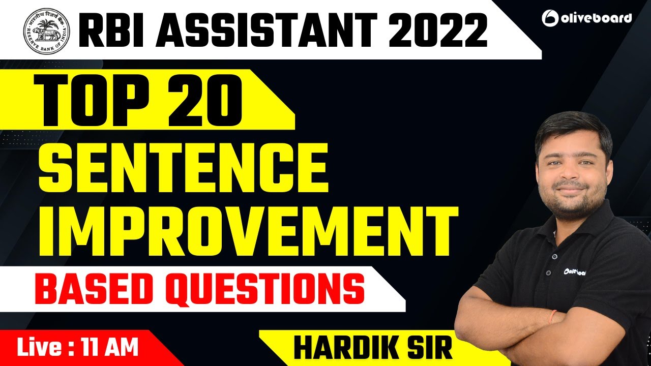 RBI Assistant English 2022 | Top 20 Sentence Improvement | Basic To Advance | By Hardik Sir