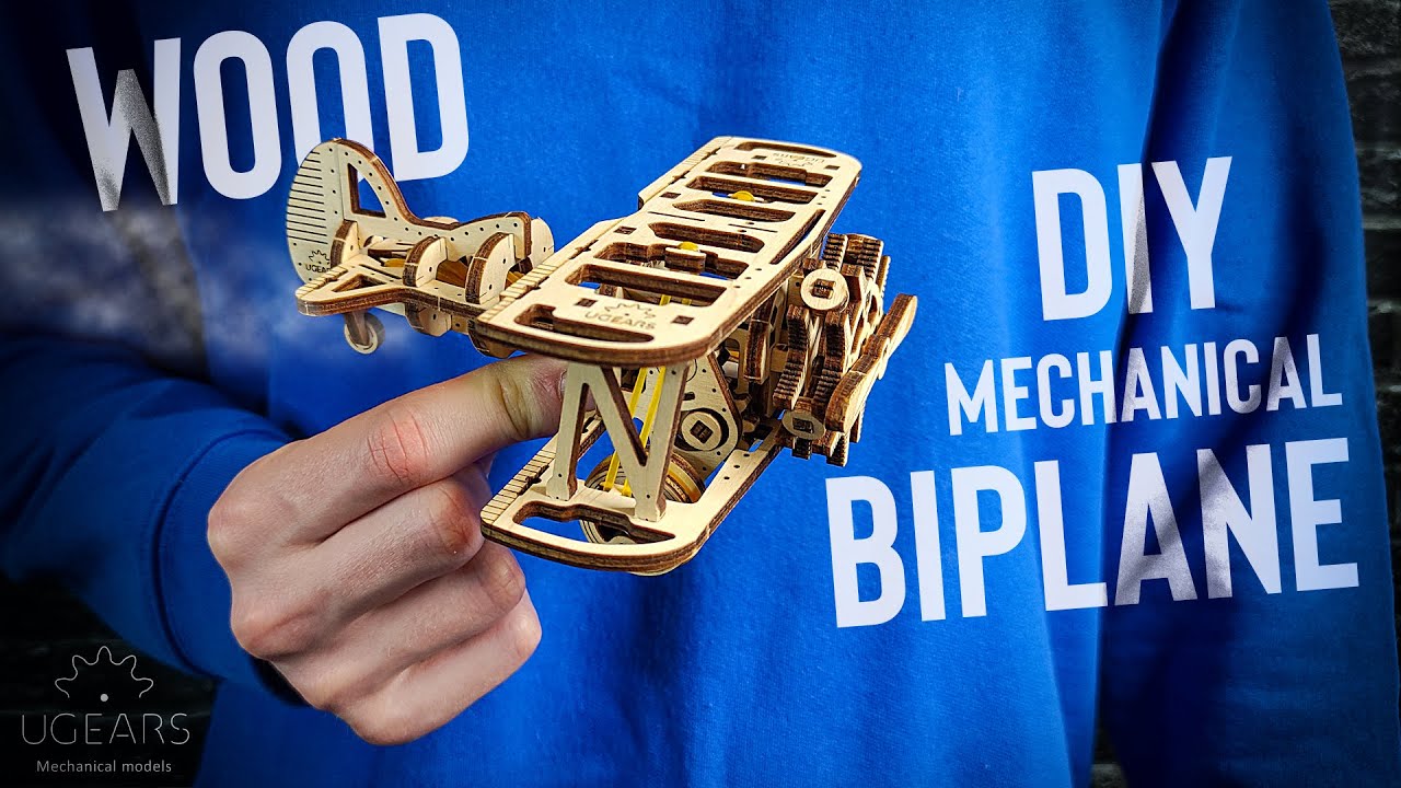 Assembly Wood Mechanical Mini-Biplane Ugears 3D Puzzle | Speed Build & Review | ASMR