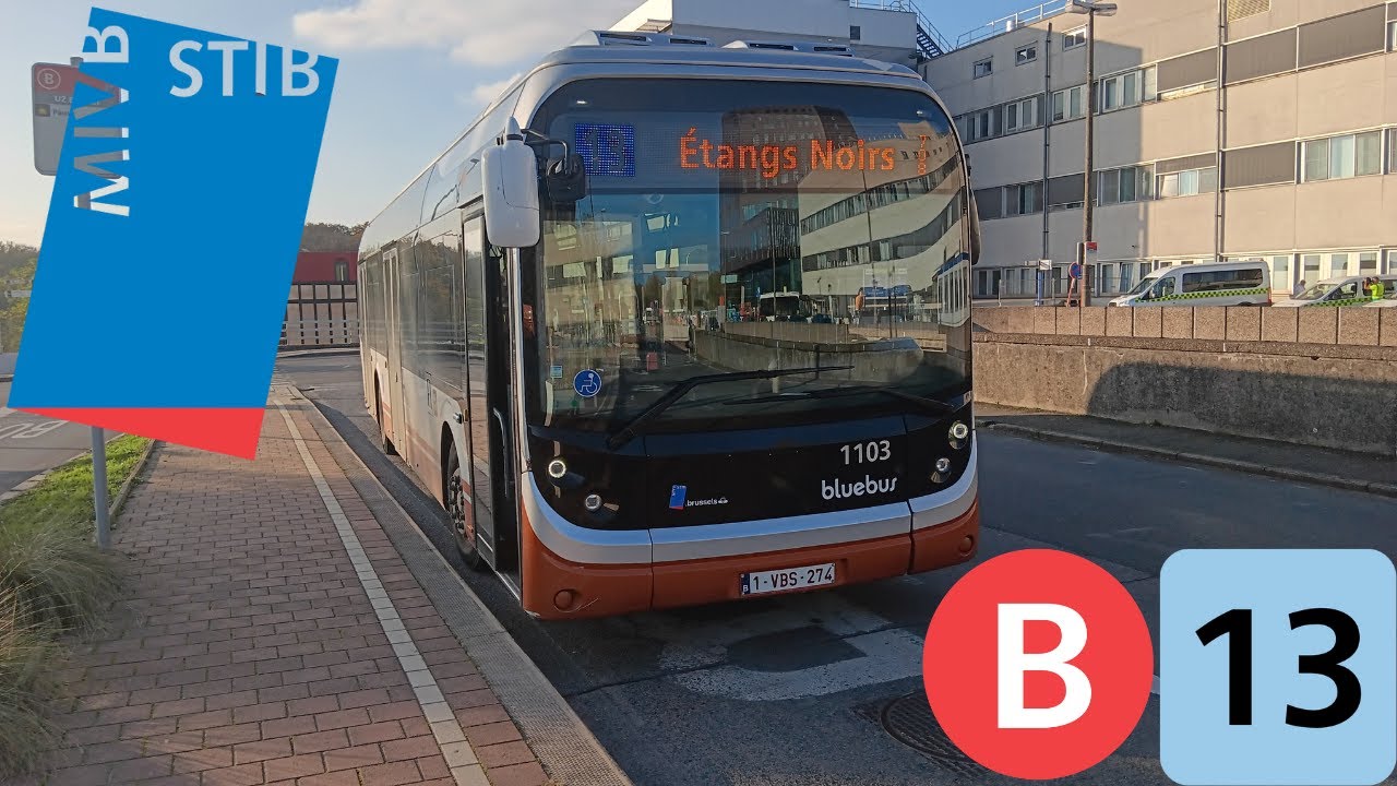 (Bus Stib) Voyage complet ligne 13 Étangs Noirs à UZ-VUB Bolloré Bluebus SE n°1103.