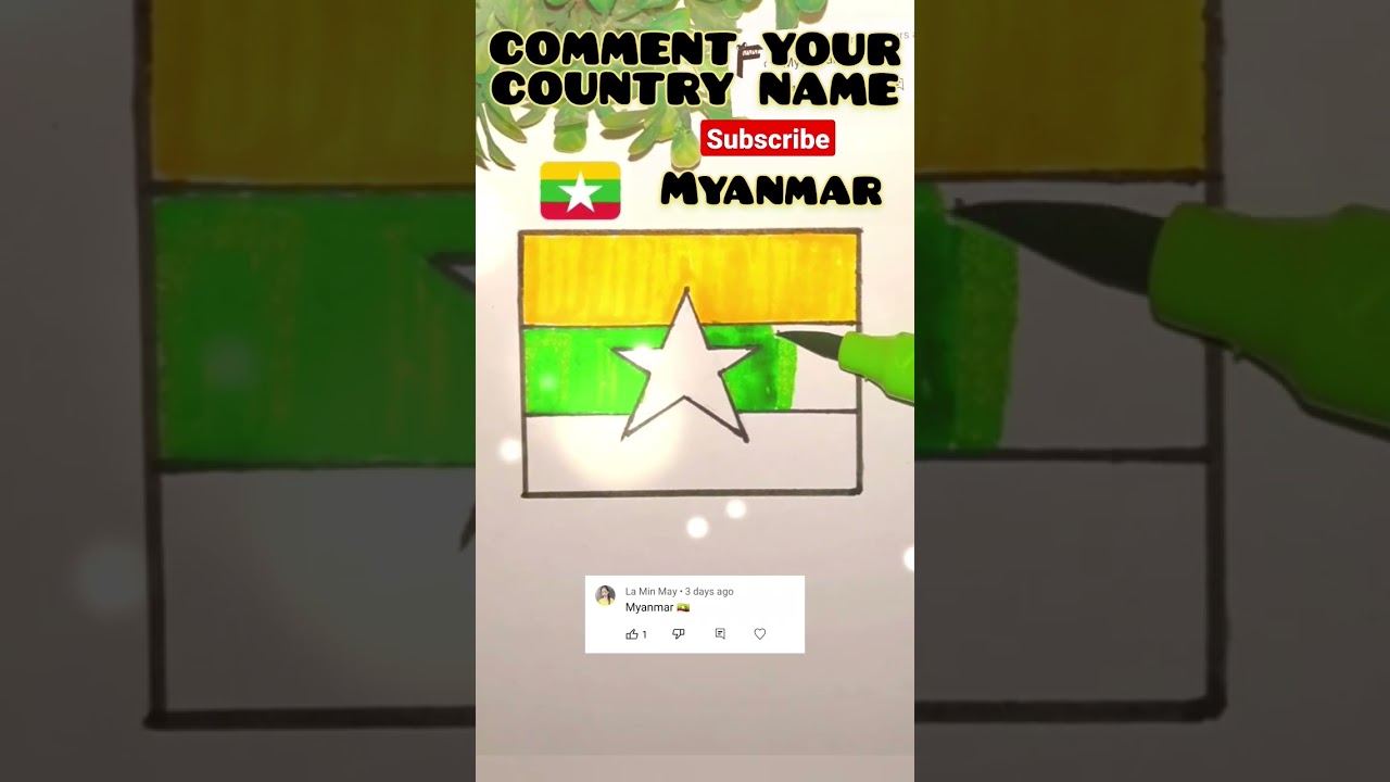 Myanmar Flag drawing | Comment your country | satisfying creative art #shorts #shortsfeed #myanmar