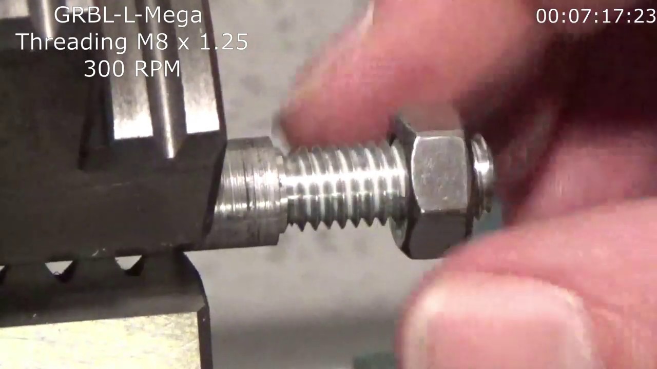 GRBL-L-Mega lathe threading testing Part 2/4: threading M8 x 1.25 at low load