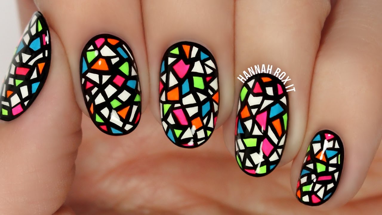 Neon Stained Glass Nail Art (freehand!)