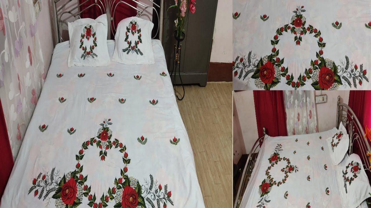Heart shape rose 🌹 design bedsheet painting| by Nikhat Niyazi