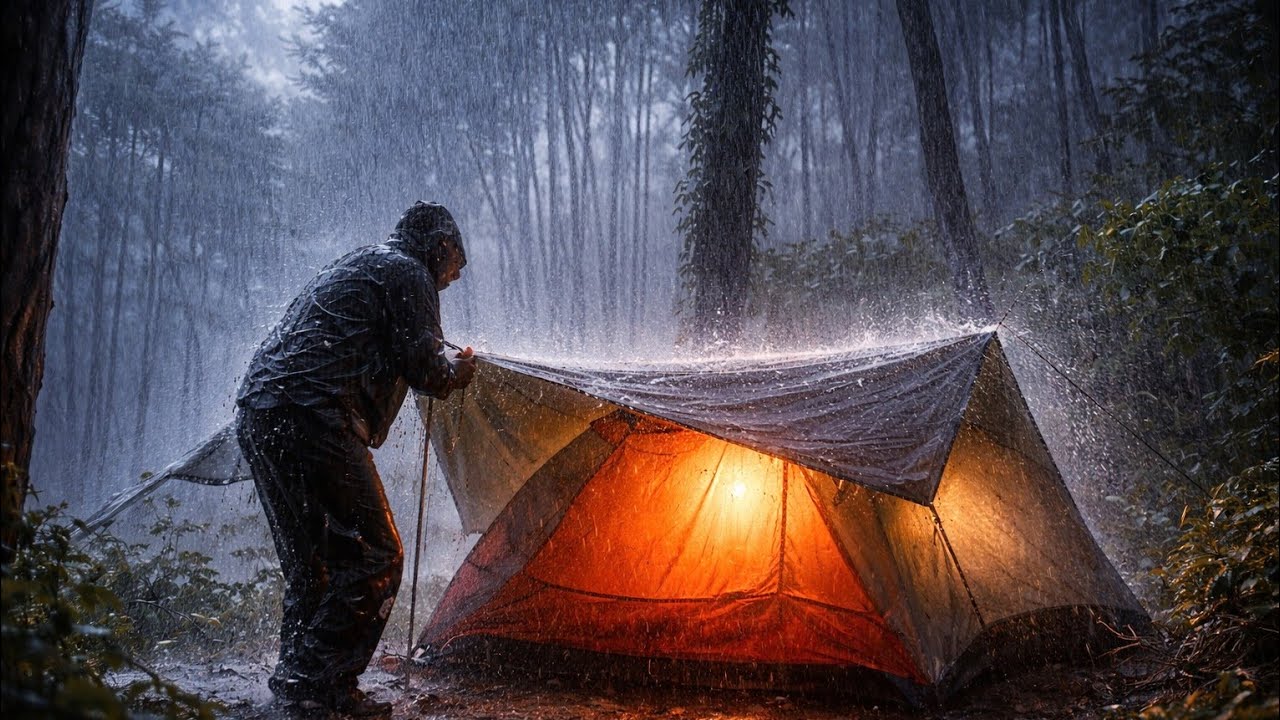 CAUGHT in The WORST THUNDERSTORM -ENDLESS TORRENTIAL Rain! Heavy Rain SOLO Camping