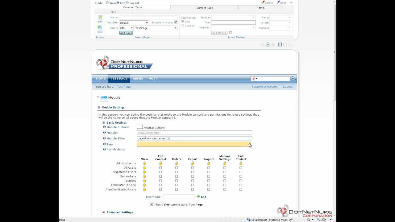 DotNetNuke Module Settings Overview