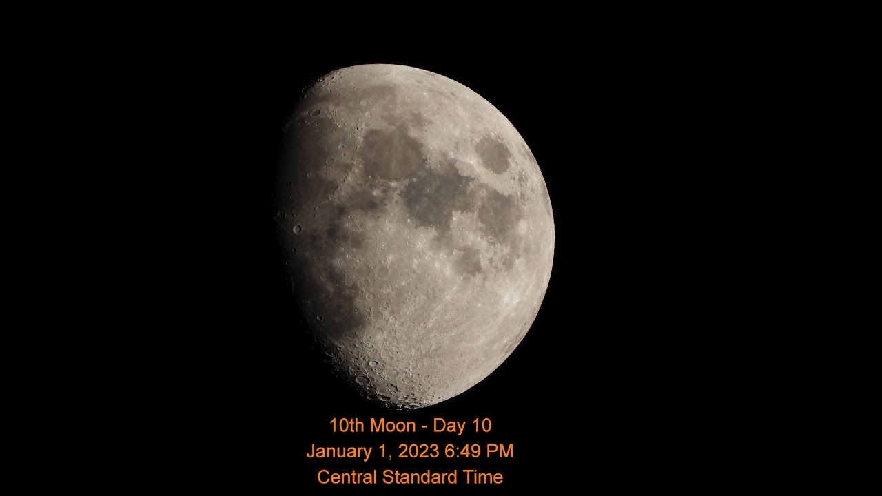 Moon Phase - January 1, 2023 6:49 PM CST (10th Moon Day 10)