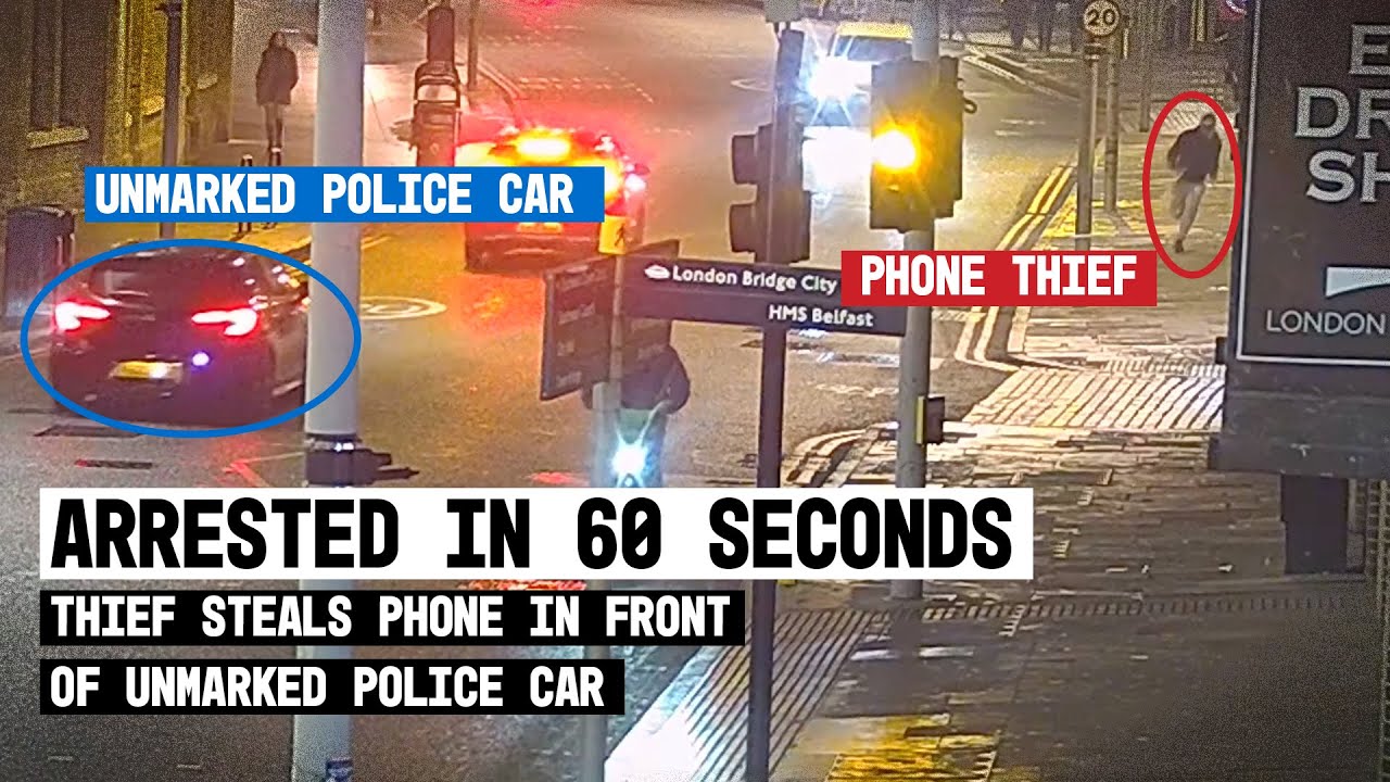 Instant karma for phone thief | CCTV and bodycam footage of the unmarked police car pursuit