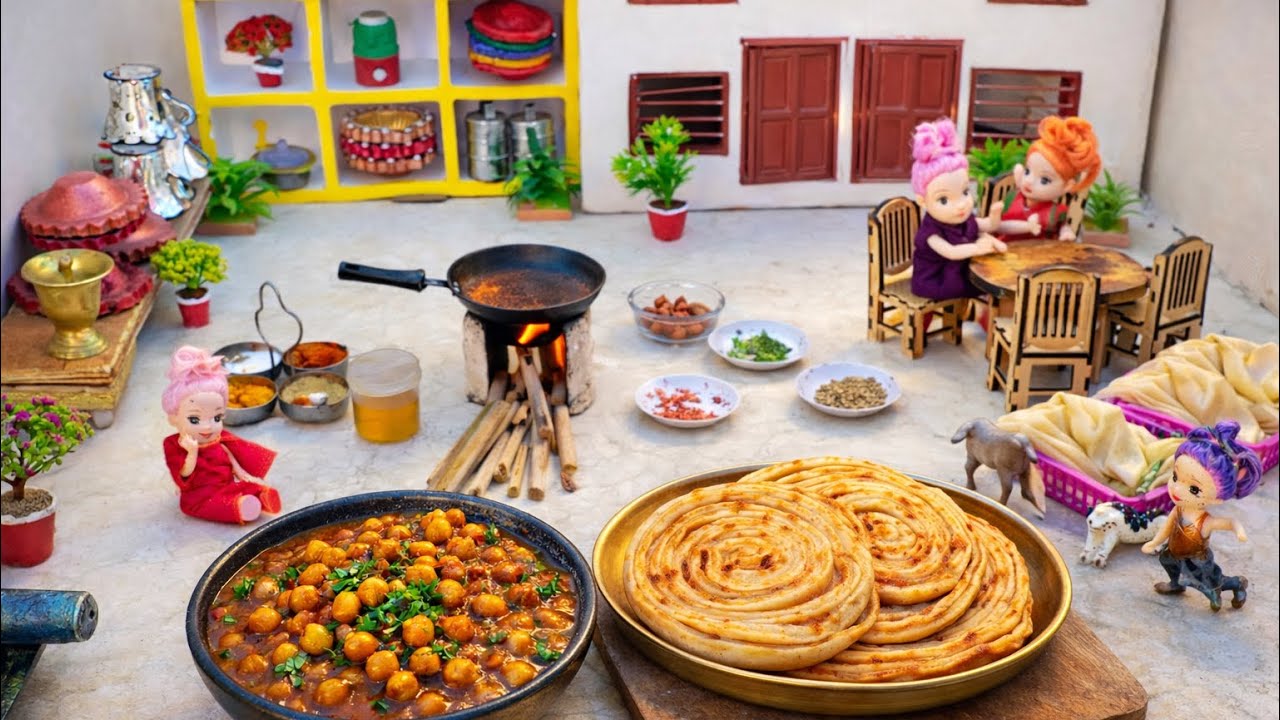 Miniature Cooking Chana Recipe + Laccha Paratha | Chola Recipe + Paratha | Miniature Village Cooking