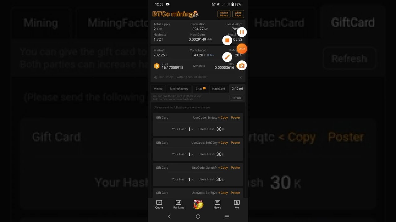 How to use gift card code in Satoshi mining app