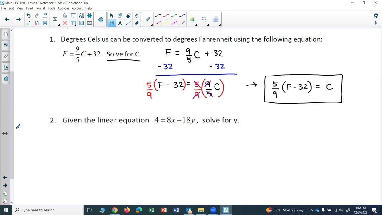 Math 1130 HW 1: Solving for a Variable in Terms of Other Variables