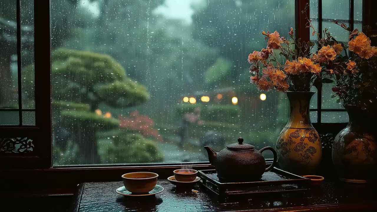 🌸Garden Rain ASMR Sounds | Tea Leaves & Blooming Flowers · 3 Hours | Fall Asleep Stress Relief Study