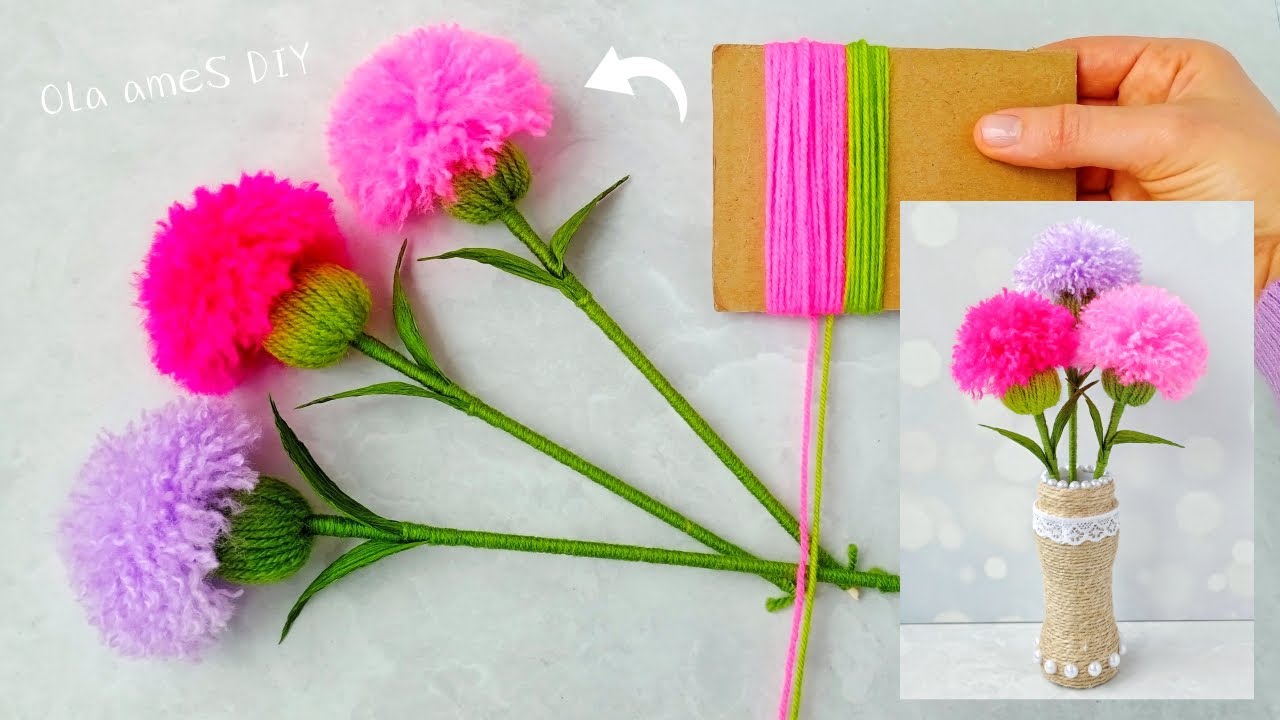 Красиво и Быстро 💜🧶 Супер Простая Идея Цветов из Пряжи - Вам Понравится этот Способ - Рукоделие