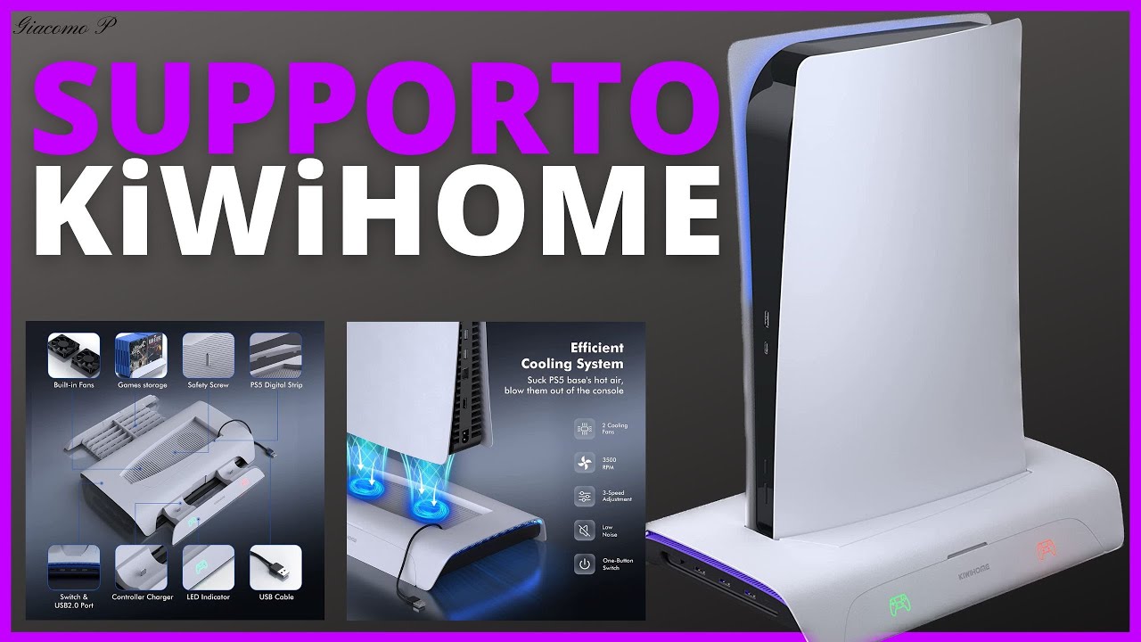 KIWIHOME Supporto per PS5 RGB con Ventola di Raffreddamento e Dock di Ricarica