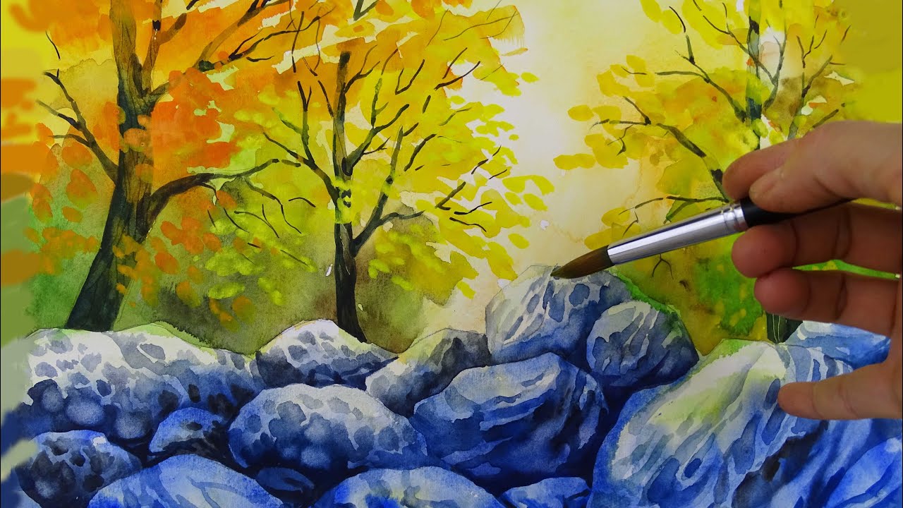 #Paesaggio  #AUTUNNALE ad #Acquerello #TUTORIAL #LANDSCAPE a #watercolor  #yellow #FALL